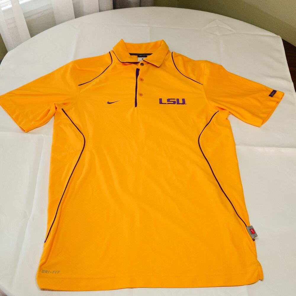 LSU Tigers yellow Nike Dri-Fit RARE!! Polo Shirt Mens Small - Diamond Texture